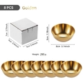 Set of 8 golden stainless steel sauce dishes with dimensions and packaging box - Gold Small 8PCS