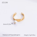 Golden open heart ring with 6mm white pearl pendant, waterproof and hypoallergenic style - Heart Pearl Ring (JZ21286)
