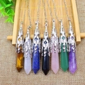 Set of seven natural hexagonal crystal necklaces including tiger eye and amethyst - Pendant Only
