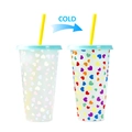Cold color changing plastic cup with colorful hearts blue lid and yellow straw - 701-800ml / Heart Pattern (Green)