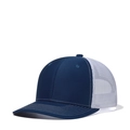 Navy blue and white mesh trucker hat with curved brim and breathable back - Adjustable / Teal + White Mesh