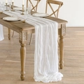 Camino de mesa blanco de gasa con pliegues suaves para decoración de boda bohemia - Blanco