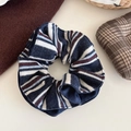 Oversized multicolored striped scrunchie with navy and red tones for autumn hairstyles - Navy Stripe Double Layer Scrunchie