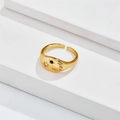 Adjustable gold ring featuring star and crescent moon motifs with zircon stone inlays - Star and Moon Style (RG1006)