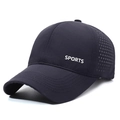 Dark blue quick-dry baseball cap with breathable laser-cut holes and white sports logo - Navy Blue
