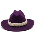 Detail of deep purple wool felt jazz hat featuring a wide band of dense white pearls - M (56-58cm) / Purple