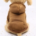 Brown pet hoodie with back pocket and ribbed hem on a plush dog model decoration - XS / Coffee Pocket Hoodie