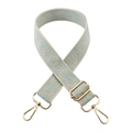 Adjustable 3.8cm wide ethnic floral embroidered crossbody bag strap with gold metal hooks - Light Blue on Beige Base