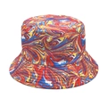 Detail of colorful marble pattern print and quilted brim on a cotton bucket hat - M (56-58cm) / Red Blue Yellow Quicksand Fluid Art Texture (3#)