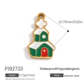 Stainless steel Christmas house pendant in gold finish with red and green enamel details - Tricolor Church House (PJ92733)