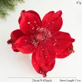 Artificial red velvet Christmas flower decoration with glitter petals and 24cm diameter - Red