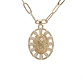 Gouden ketting met ovale Maagd Maria-hanger, zirkonia-randen en paperclip-schakelketting - Maagd Maria Ovaal Type A / Goud