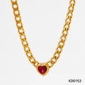 Gold-plated Cuban chain necklace featuring a vibrant red heart gemstone pendant - Gold Necklace + Red Zirconia (KDD792)