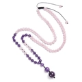 Pink quartz and purple amethyst beaded necklace with adjustable black braided cord - Amethyst Necklace