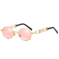 Steampunk round sunglasses with pink lenses and golden hollow chain mechanical temples - Gold Frame Pink Lenses