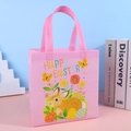 Sac cadeau de Pâques rose en intissé avec motifs de lapins et texte Happy Easter - DX51 Rose-Vertical