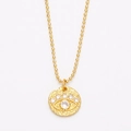 Collana con ciondolo a moneta occhio del male dorata con catena a sfere e zirconi - Occhio del male / Oro 18K