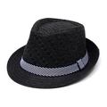 Klassieke zwarte strohoed met blauw-wit gestreepte band voor zomerse zonbescherming in stijl - 58cm / Zwart