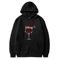 Black Christmas hoodie with festive rhinestone wine glass and hat print design - S / Tops / Black - Rhinestone Christmas Wine Glass (40)