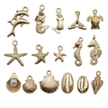 Goldene KC-Legierung Ozean-Anhänger wie Delfin und Seestern für DIY-Schmuckherstellung - Gemischte 16 Modelle KC Gold Ozean Serie