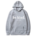 Grey oversized hoodie in M size featuring bold white be kind text and front pocket detail - S / Light Gray