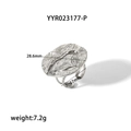 Offener Ring in Silber mit unregelmäßiger Knitterstruktur und dreifacher Perlenkette - Vorderseite 28.6mm / Innendurchmesser 17mm / Silberner Unregelmäßiger Relief Strukturierter Offener Ring (YYR023177-P)