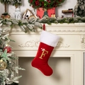 Calza di Natale in velluto rosso con bordo in pelliccia bianca e lettera F d'oro - Lettera F