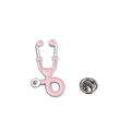 Broche stéthoscope cœur rose en métal argenté avec fermoir papillon sécurisé - Argent Rose