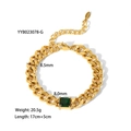 Bracelet gourmette en acier inoxydable doré 18 carats avec une pierre carrée verte élégante - Bracelet avec pierre précieuse verte carrée (YYB023078-G)