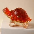Orange resin turtle figurine with gold foil flakes and natural crystal stone inlay - Red Glass + Gold Foil