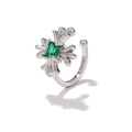 Silver gothic ear cuff with radiant cross design and emerald-green zircon stone - EGJ0135 Silver Emerald Zirconia Cross
