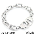 Mens 10mm stainless steel handcuff link chain bracelet in natural silver finish - Silver Handcuff Design Chain Style (KB189694-Z)