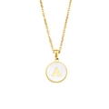 Minimalist 18k gold plated stainless steel necklace with round white shell A-letter pendant - Letter A