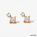 Elegant gold earrings set with round and square zircon stones on a white background - Square Zirconia Earrings (KDE1069)