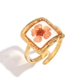 18K gold plated hammered ring featuring a real pink flower in transparent resin - Hammered Texture Transparent Square Red Flower / Gold