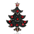 Silver Christmas tree brooch with green and red rhinestones and a star on top - 16XZ092B0-Silver Green Rhinestone Christmas Tree