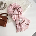 Pink and white houndstooth cashmere feel scarf with fringe trim and elegant patterns - Pink Style (Style 2)
