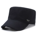 Classic black canvas cadet cap with side metal sports style tag for outdoor wear - Navy Blue