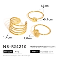 Detail view of 18K gold plated stainless steel rings set with specific dimensions and weight - Flower Disc Open Wide Ring Set (NB-R24210套装)