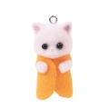 Lindo colgante de gato de resina flocado rosa con ropa naranja y anillo de metal plata - Naranja