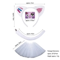 White plush cat ear headband with matching tutu skirt and tail costume set for kids - Top And Bottom / Three Stripes Cake Cat Set (Headband+Sticker+Tail+Tutu)