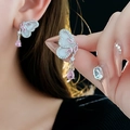 Boucles d'oreilles papillon en argent avec zircons roses et texture de nacre - 78# Tige en Argent - Boucles d'Oreilles Goutte Rose Papillon Argenté