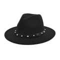 Close-up of black wool fedora featuring leather band with gold rivets and studs - M (56-58cm) / Black