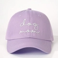 Lavender cotton baseball cap featuring Dog Mom white embroidery and adjustable strap - One Size / Light Purple