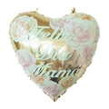 Champagne gold heart-shaped foil balloon with Feliz Día Mamá text and roses - 18 Inch Gold Base Pink Floral Heart Happy Mother's Day (F3194)