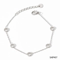 Bracelet en acier inoxydable argenté avec cinq zircons ronds et fermoir mousqueton - Bracelet Argenté Zirconia Blanc (SAP407)