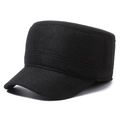 Men's winter fleece-lined flat top military cap in black with SPORT side label design - Adjustable / Flat Top Black