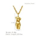 Golden Venus torso pendant necklace in stainless steel with 45cm chain and 5cm extension - Gold