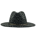 Classic gray leopard print western cowboy hat with a thin gold metal decorative band - M (56-58cm) / Gold Metal Band Style / Dark Gray