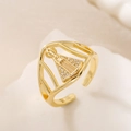 Anillo ajustable bañado en oro de 18K con icono de la Virgen María y circonitas - Nuestra Señora de Aparecida con Circonita Blanca / 【atributos Del Producto】anillo Abierto De Oro Con Diseño Del Icono Religioso De Aparecida Engastado Con Circonita Blanca Y Diseño De Apertura Ajustable.